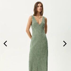 Afends Green Check Hemp Seersucker Maxi Dress NWOT